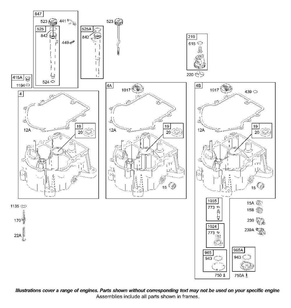 Sump Diagram and Parts List for 42B707-1116-XX  Briggs and Stratton Engine